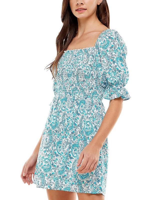 Women's Sporty Clothes Juniors Womens Smocked Above Knee Fit & Flare Dress