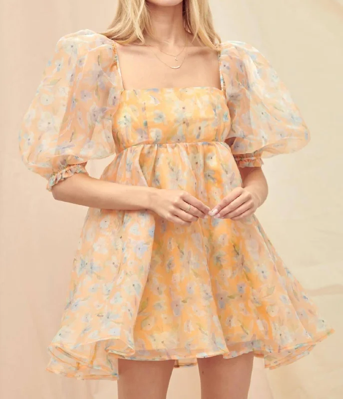 Women's Vintage-Inspired Clothing Blossom Dress In Orange