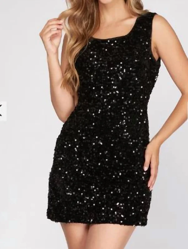 Women's Vacation Clothes Glenda Cut Out Sequin Dress In Black