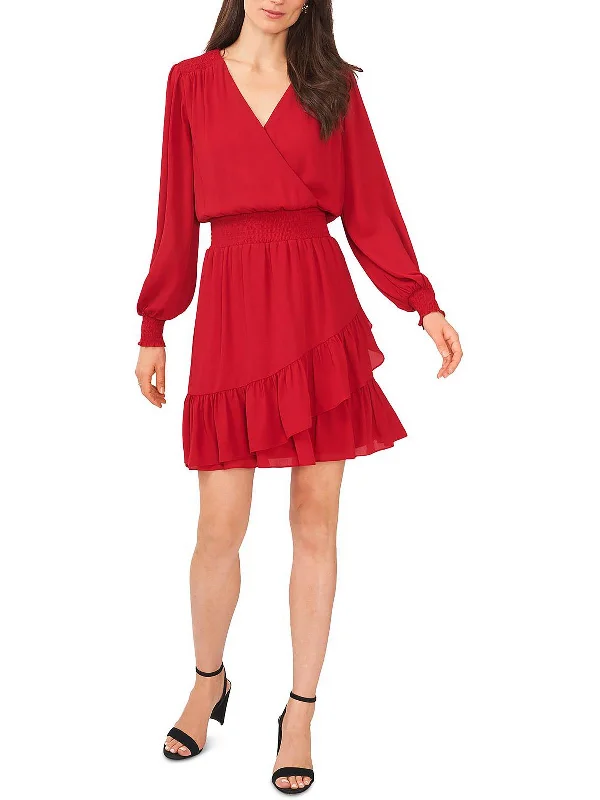 Women's Elegant Outfit Womens Surplice Smocked Fit & Flare Dress