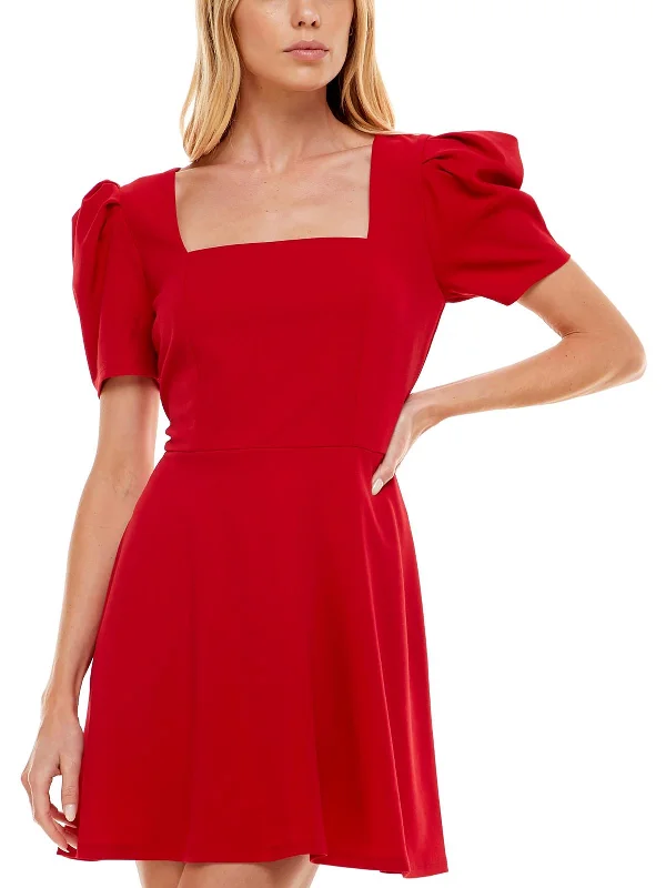 Women's Elegant Outfit Womens Square Neck Puff Sleeves Fit & Flare Dress