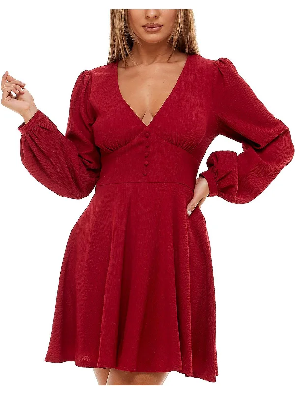 Women's Transitional Outfit Juniors Womens Puff Sleeve Mini Fit & Flare Dress