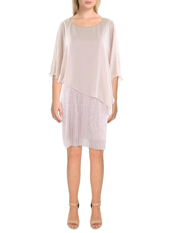 Summer Sale Petites Womens Sheath Chiffon Overlay Cocktail Dress