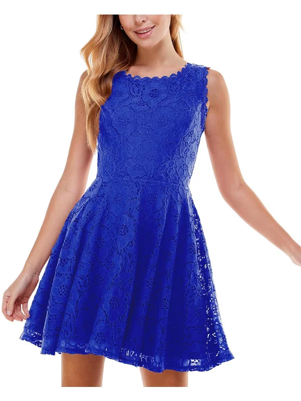 Women's Relaxed Clothes Juniors Womens Lace Trim Mini Fit & Flare Dress