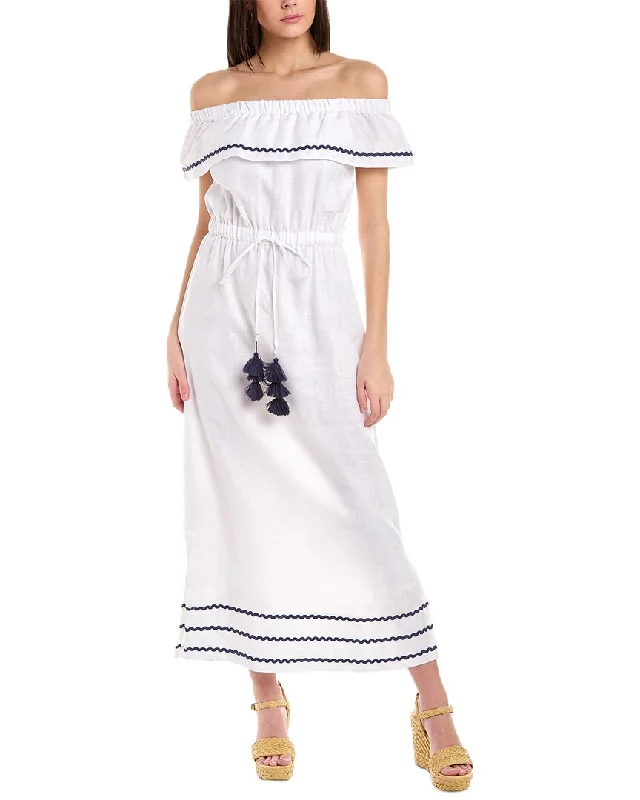 Eclectic Fashion Pomegranate Off-the-Shoulder Linen Dress