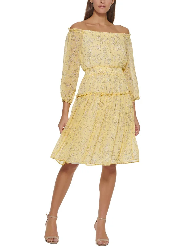 High-End Women's Apparel Womens Chiffon Printed Fit & Flare Dress