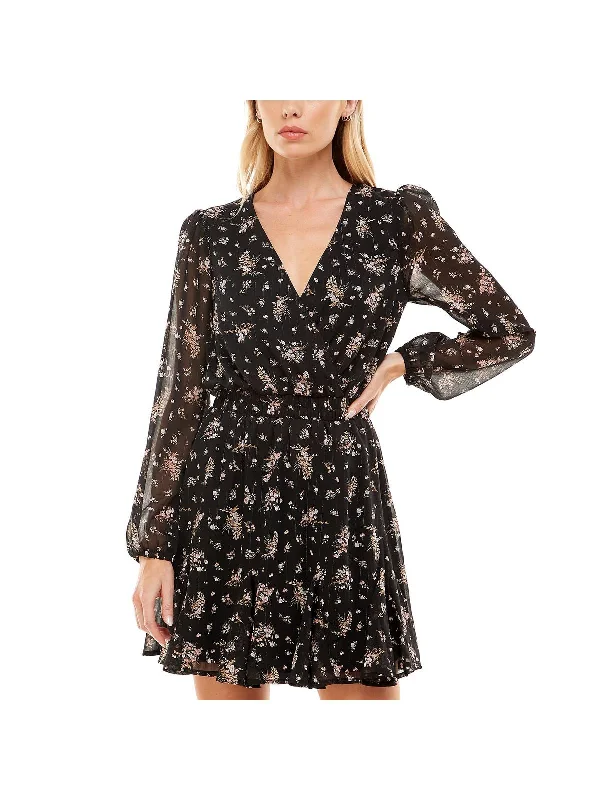 Trendy Women's Outfits for Casual Wear Juniors Womens Chiffon Godet Fit & Flare Dress