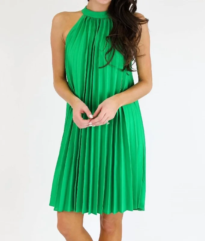 Comfortable Casual Wear Pleated Penny Dress In Green