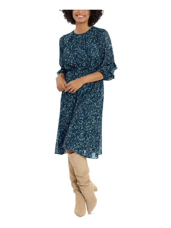 Women's Evening Outfit Petites Womens Chiffon Printed Sheath Dress
