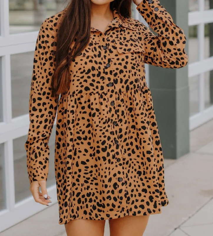 Women's Evening Wear Pep In My Step Animal Print Dress In Brown