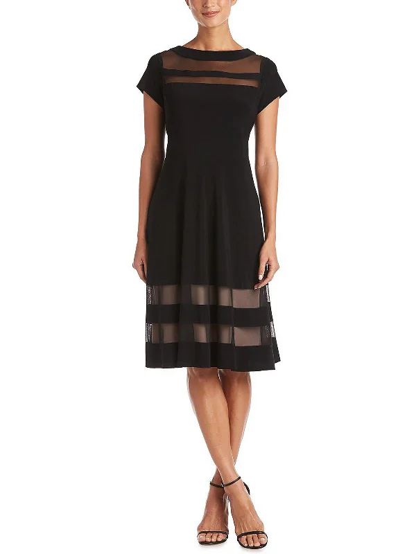 Sales Clothes Petites Womens Mesh Inset Above Knee Fit & Flare Dress