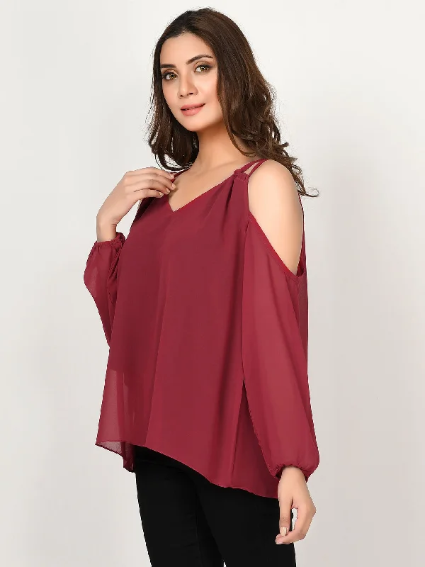 Fashion Sale Cold Shoulder Chiffon Top