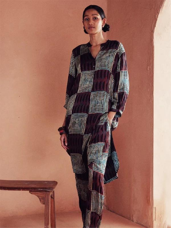 Casual Fashion Women's Ajrak Hand Block Printed Regular Fit Modal Multi Kurta