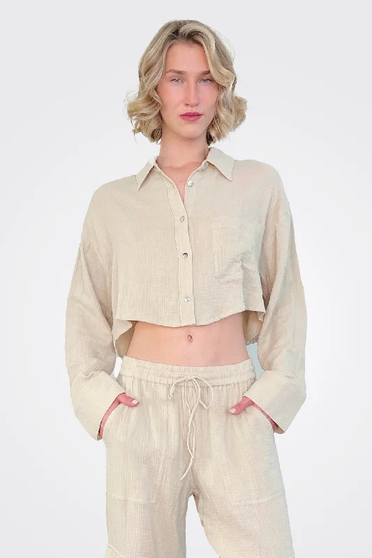 Limited Styles Cropped Gauze Shirt - Natural