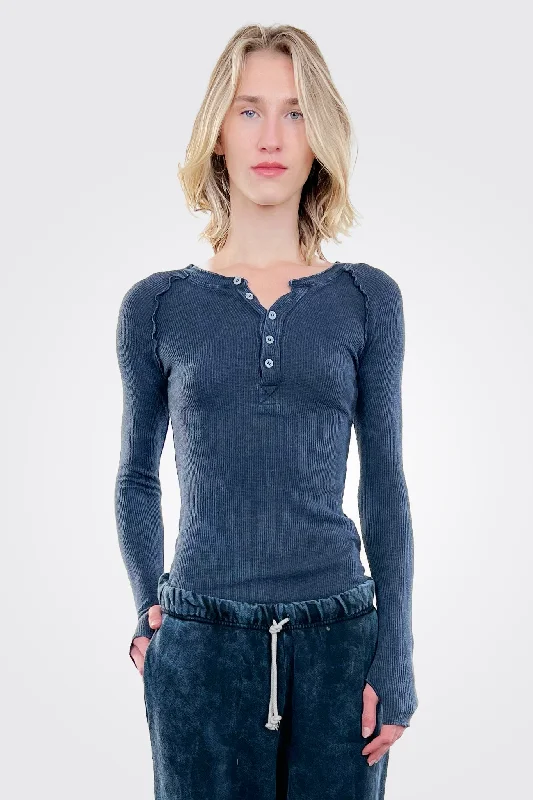 Women's Urban Fashion Henley - Vintage Black