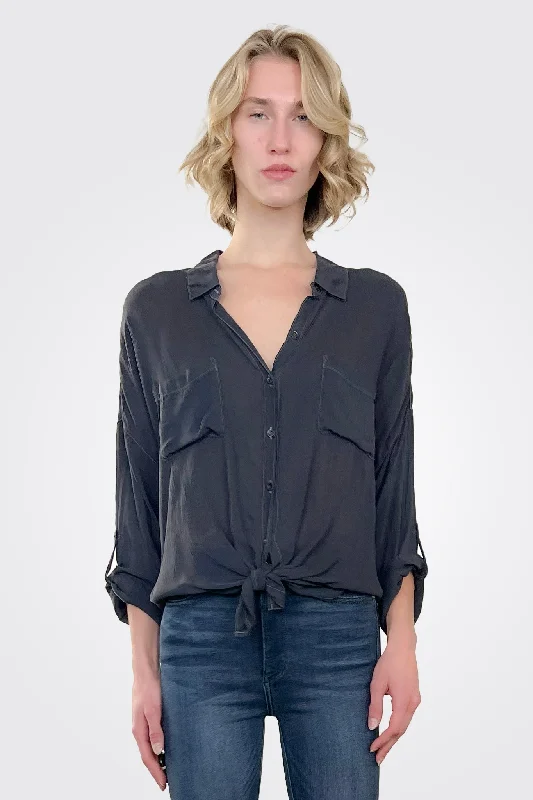 Fashion Sale Cargo Pocket Tie Front Top - Midnight