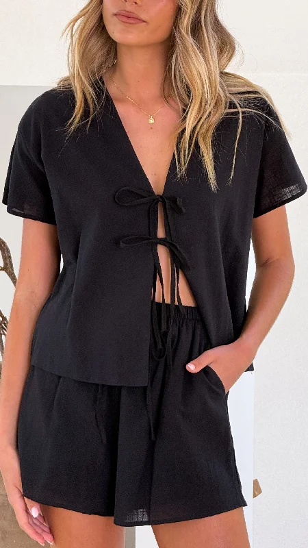 Stylish Women's Apparel Zella Top and Shorts Set - Black
