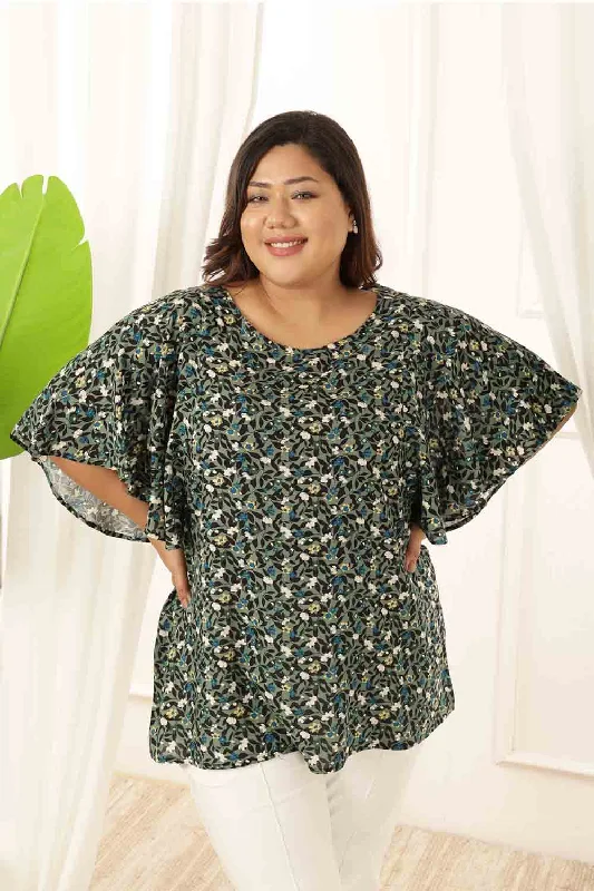 Fresh Styles, Fresh Deals Plus Size Olive Floral Flare Top