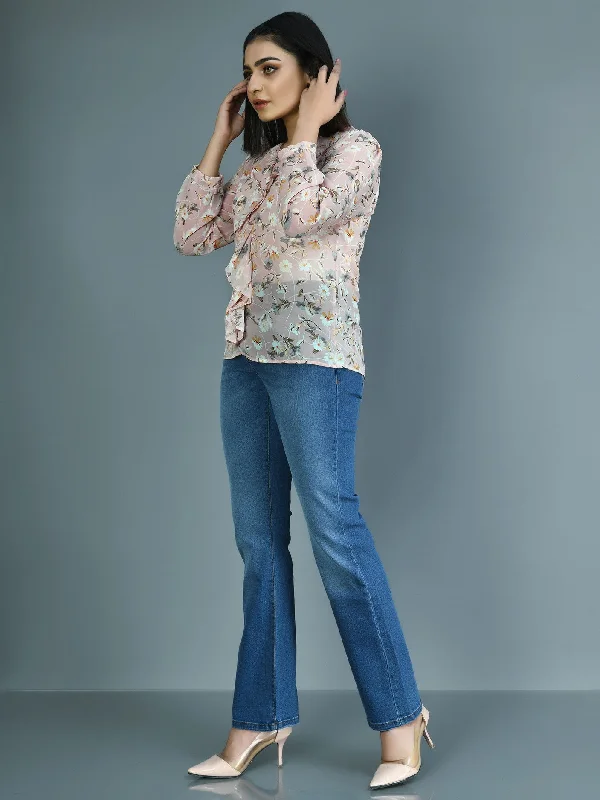 Vibrant Femme Fashion Printed Chiffon Top