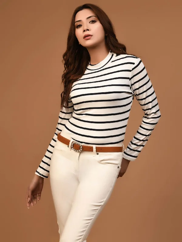 Casual Chic Clothing Striped Mockneck Top