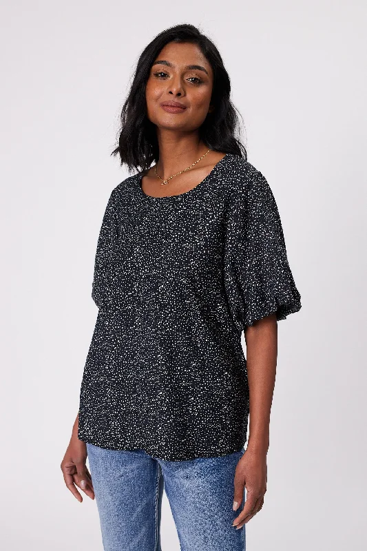 Exclusive Discount Gloss by Shine On Winslet Puff Sleeve Top Midnight Spot Print