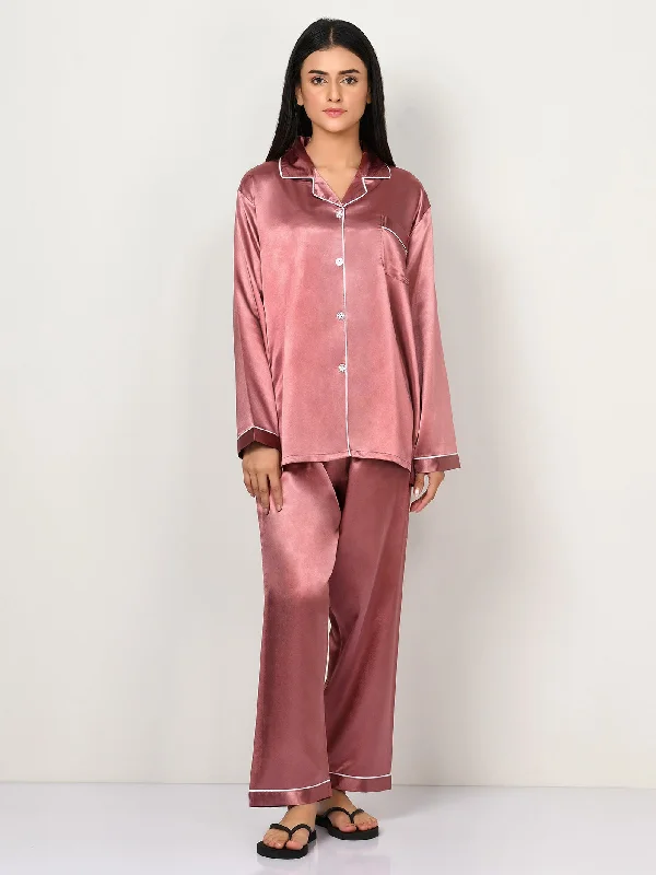 Seasonal Fashion Silk Sleep Suit - Dusty Pink