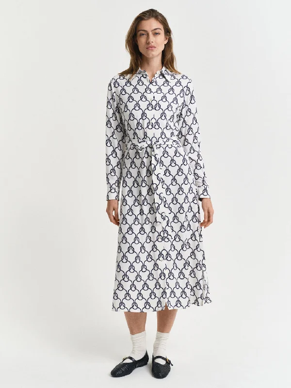 Boho Chic Fashion Gant Women White Shirt Collar Full Sleeves Dress