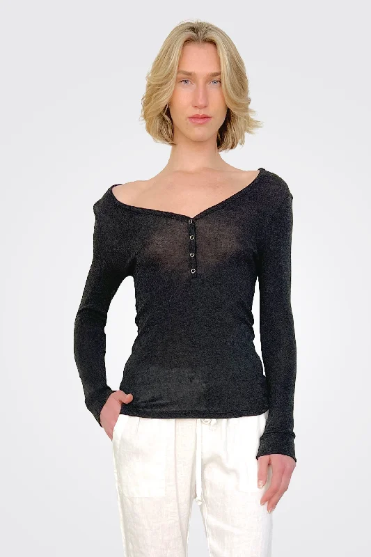 Fashion Essentials Tencel Cashmere Henley - Charcoal
