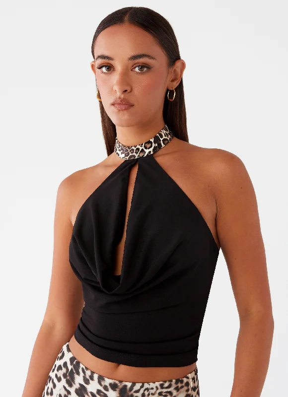 Vibrant Femme Fashion Cairo Halter Top - Black