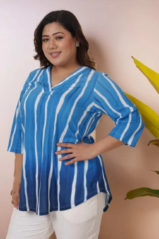 Casual Chic Plus Size Blue Ombre Top