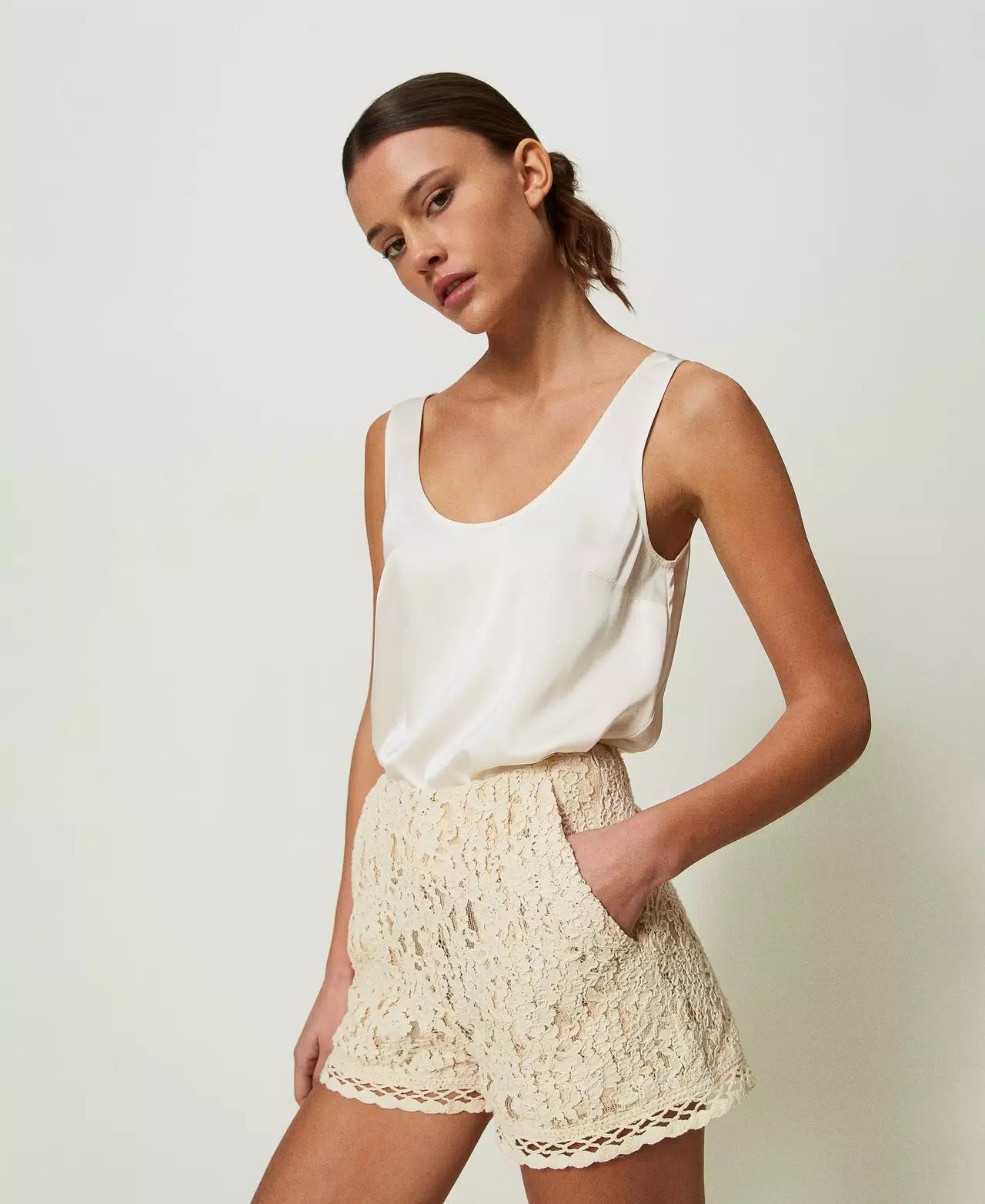 Chic Casual Style Satin Wide Strap Top - Snow