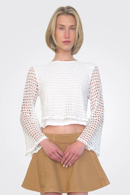 Hot Styles Knit Bell Sleeve Top - White