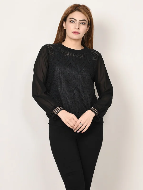 Earthy Tones Embroidered Net Chiffon Top