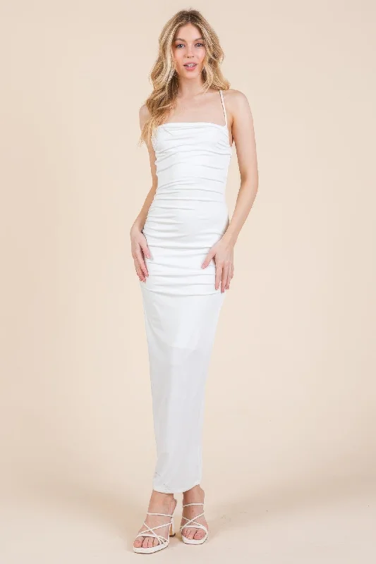 Glamorous Evening Wear FASHNZFAB Women's Asymmetry Ruched Double Layered Maxi Dress