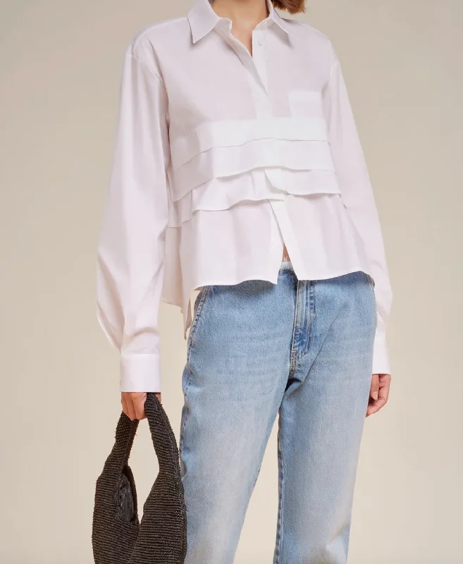 Comfort Meets Fashion Ruffle Accent Shirt - White