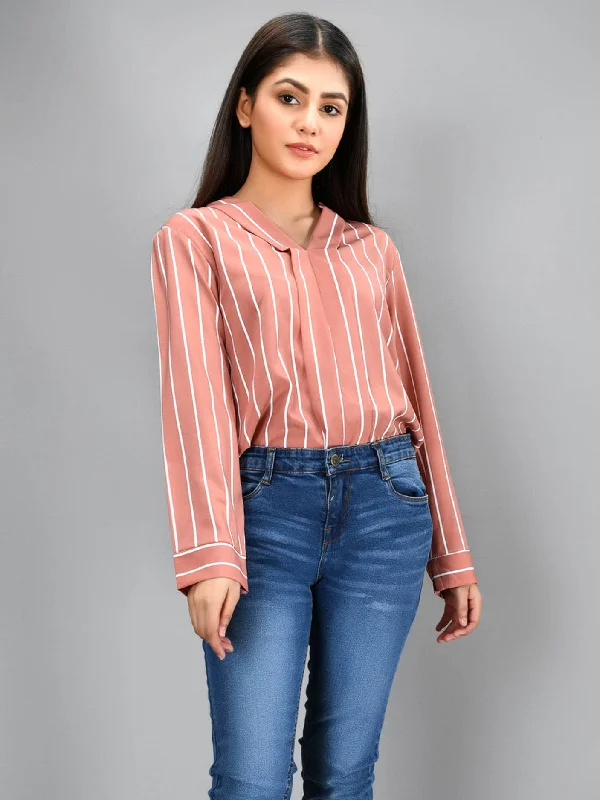 Vibrant Styles Striped Shirt - Tea Pink
