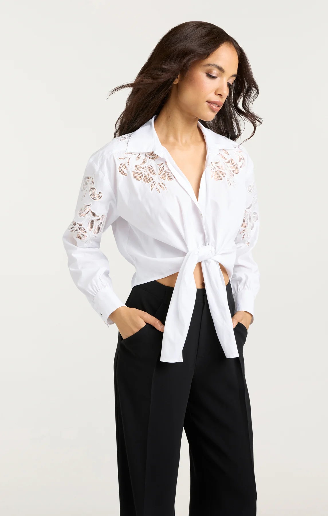Rocker Chic Fashion Marianna Cutout Embellished Top - White