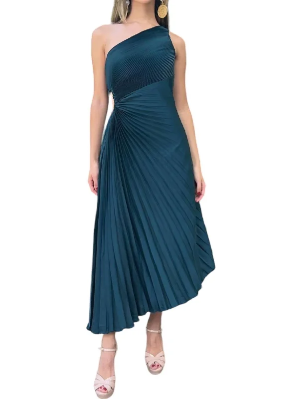 Exclusive Discount Accordion Pleated Dress In Teal