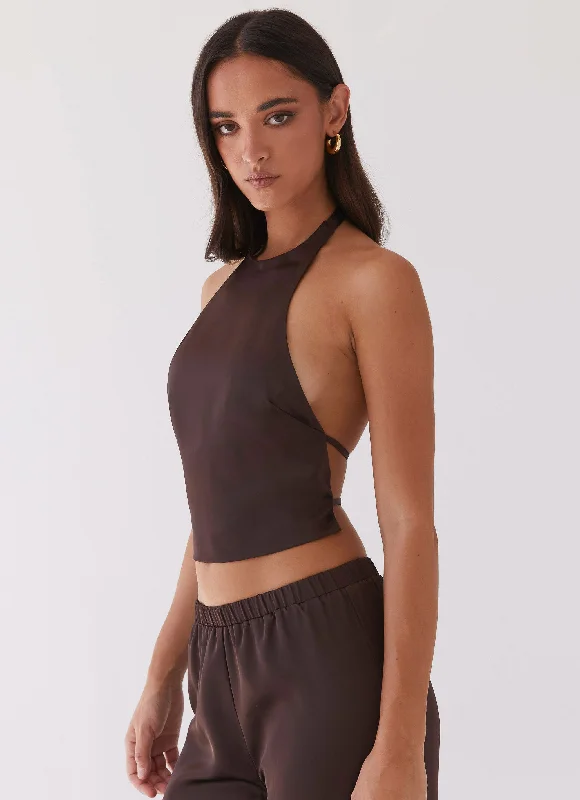Durable Fashion Picks Bree Satin Halterneck Top - Brown