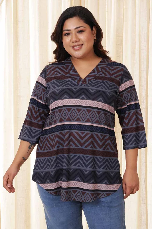 Minimalist Style Plus Size Dark Geometric Top