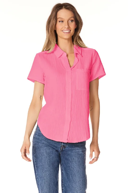 Women Apparel Button Front Collar Shirt - Tropical Pink