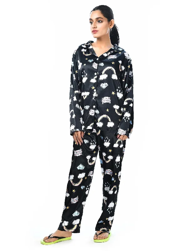 Chic And Comfortable Silk wonderland Print Sleep Wear