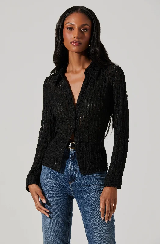 Women's Online Boutique Iryna Sheer Textured Top - Black