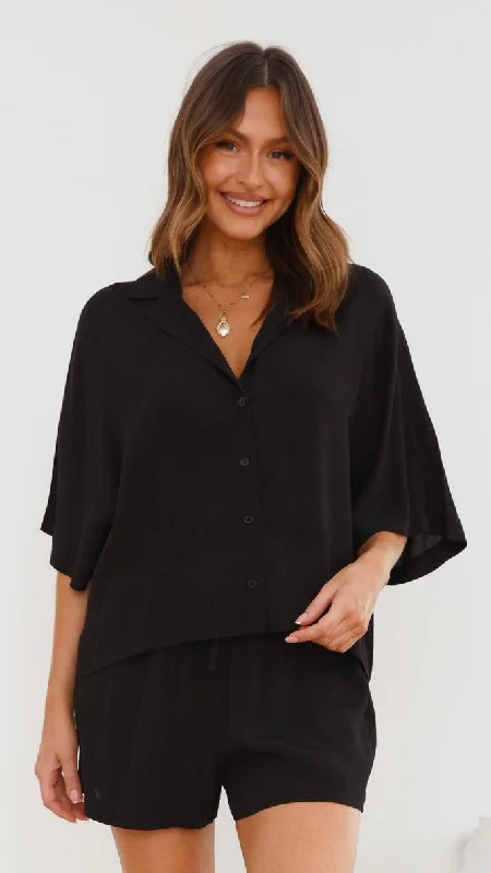 Stylish Women's Apparel Edita Button Up Top - Black