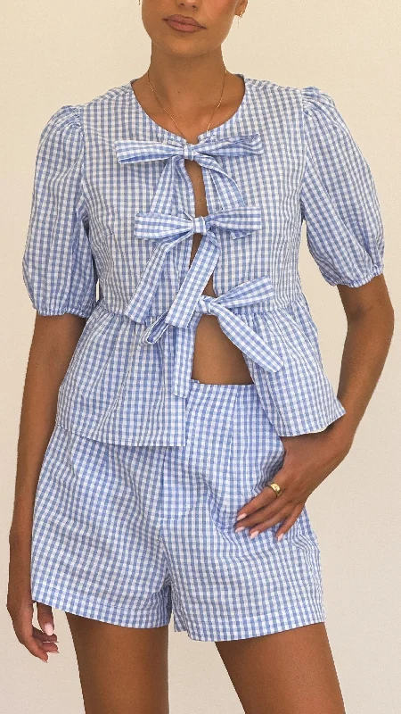 Cool Prices Belle Tie Front Shirt - Blue Check