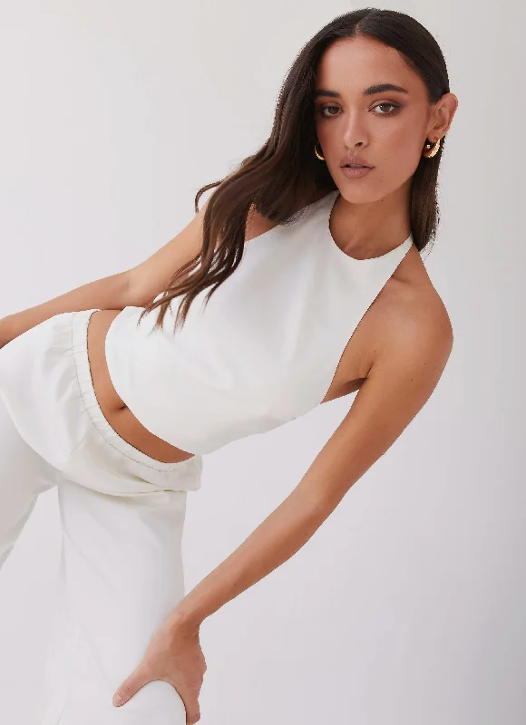 Stylish Basics Bree Satin Halterneck Top - Pearl