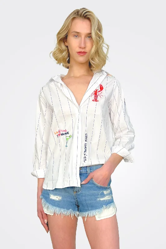 Limited Styles Ginger Embroidered Poplin Shirt - Stripe
