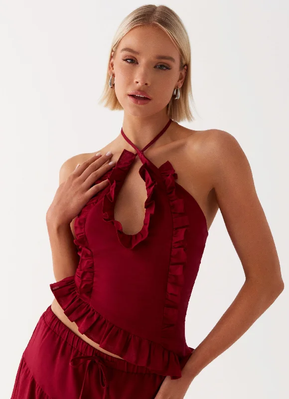 Boutique Styles Mariella Linen Top - Maroon