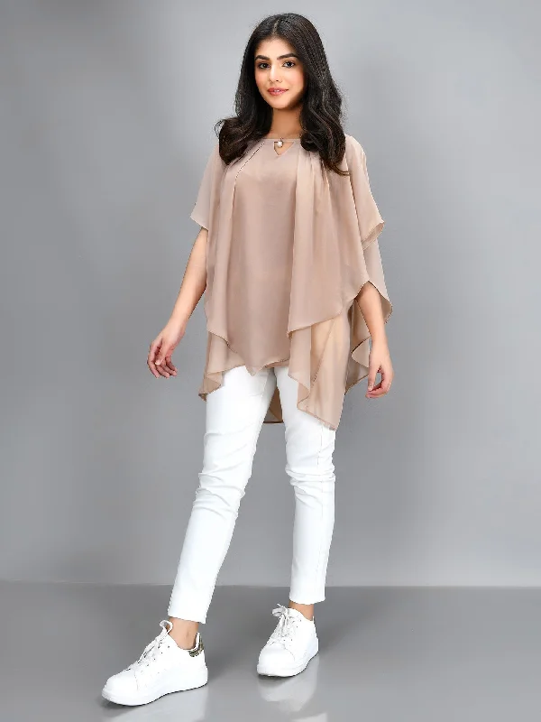 Earthy Tones Pleated Chiffon Top - Beige