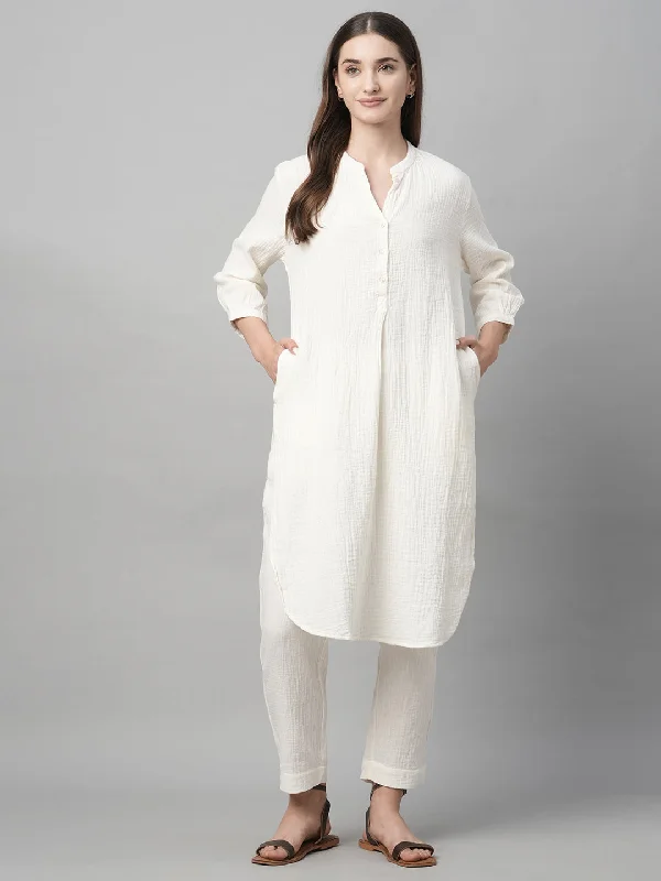Save Big Women's Offwhite Cotton Regular Fit Kurta